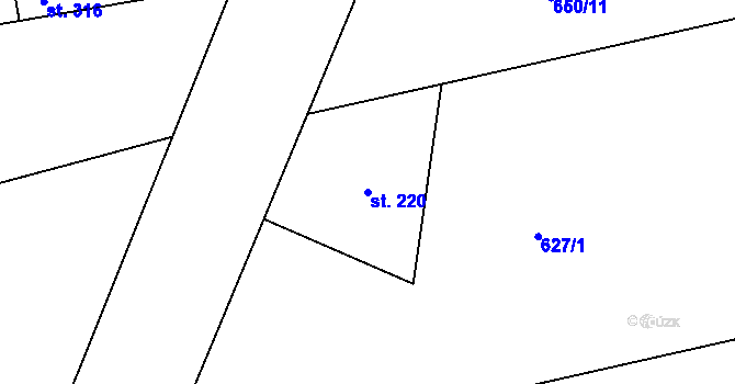 Parcela st. 220 v KÚ Kly, Katastrální mapa