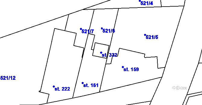 Parcela st. 332 v KÚ Kly, Katastrální mapa