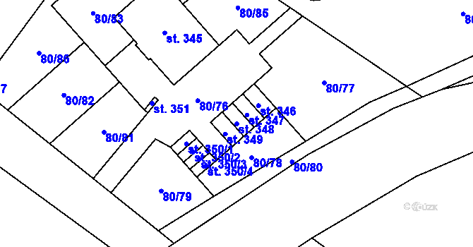 Parcela st. 348 v KÚ Kly, Katastrální mapa