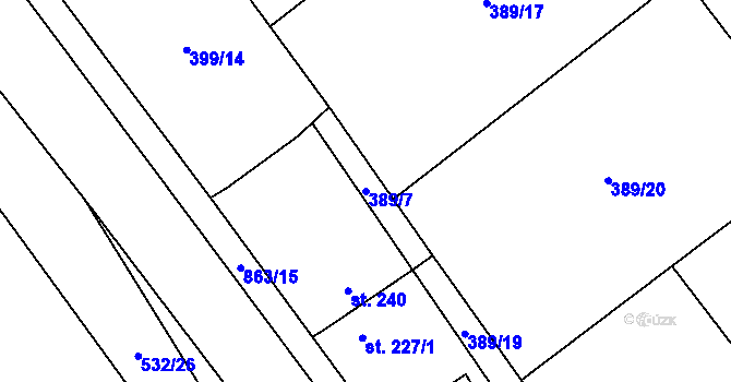 Parcela st. 389/7 v KÚ Kly, Katastrální mapa