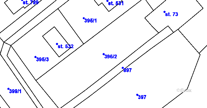 Parcela st. 396/2 v KÚ Kly, Katastrální mapa