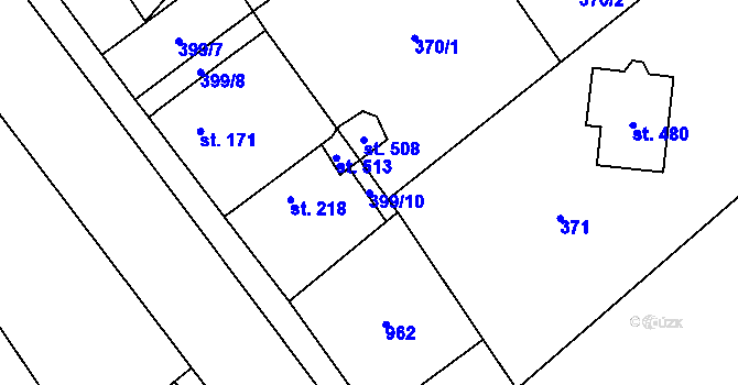 Parcela st. 399/10 v KÚ Kly, Katastrální mapa