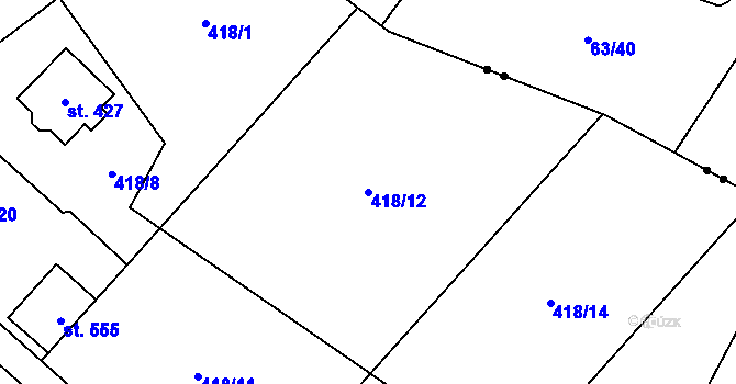 Parcela st. 418/12 v KÚ Kly, Katastrální mapa