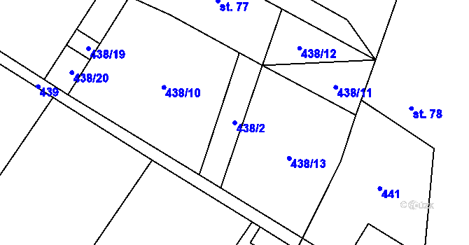 Parcela st. 438/2 v KÚ Kly, Katastrální mapa