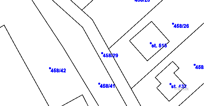 Parcela st. 458/29 v KÚ Kly, Katastrální mapa