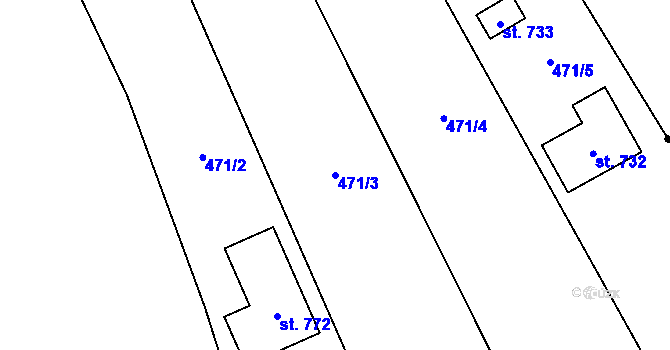 Parcela st. 471/3 v KÚ Kly, Katastrální mapa