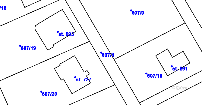 Parcela st. 607/1 v KÚ Kly, Katastrální mapa