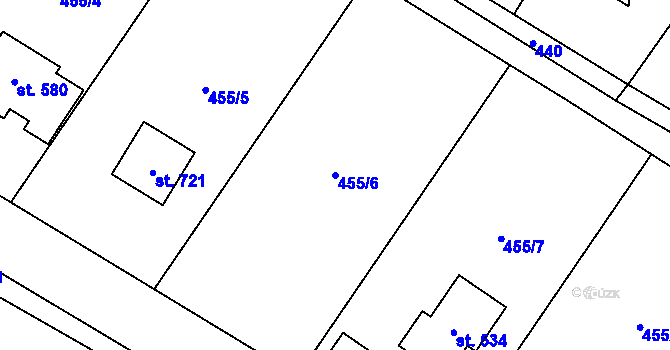 Parcela st. 455/6 v KÚ Kly, Katastrální mapa