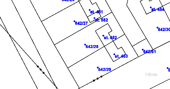 Parcela st. 642/28 v KÚ Kly, Katastrální mapa
