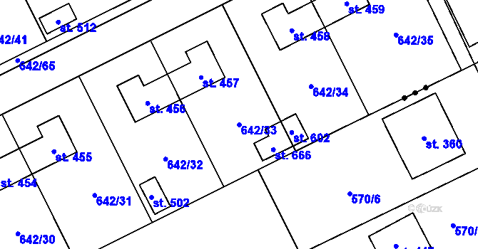 Parcela st. 642/33 v KÚ Kly, Katastrální mapa