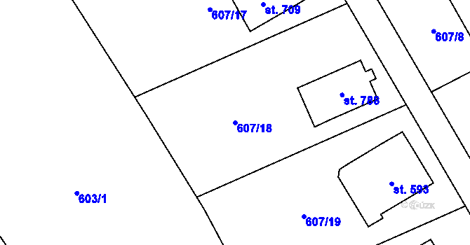 Parcela st. 607/18 v KÚ Kly, Katastrální mapa