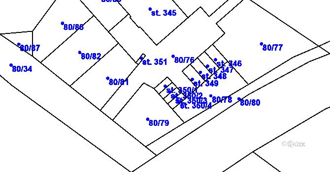 Parcela st. 350/1 v KÚ Kly, Katastrální mapa