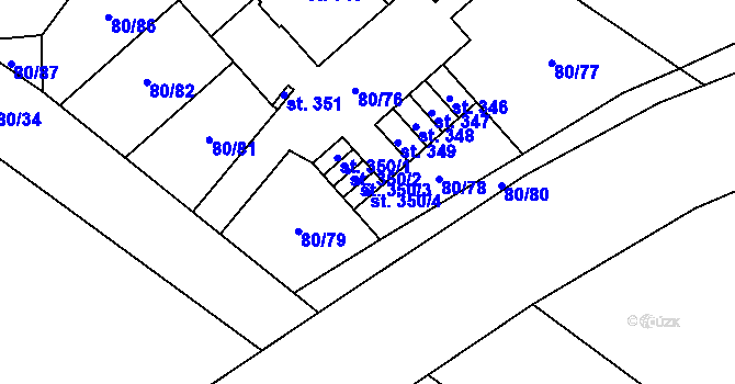 Parcela st. 350/4 v KÚ Kly, Katastrální mapa
