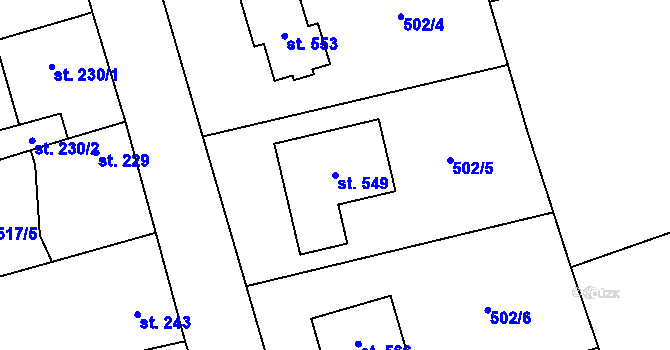 Parcela st. 549 v KÚ Kly, Katastrální mapa