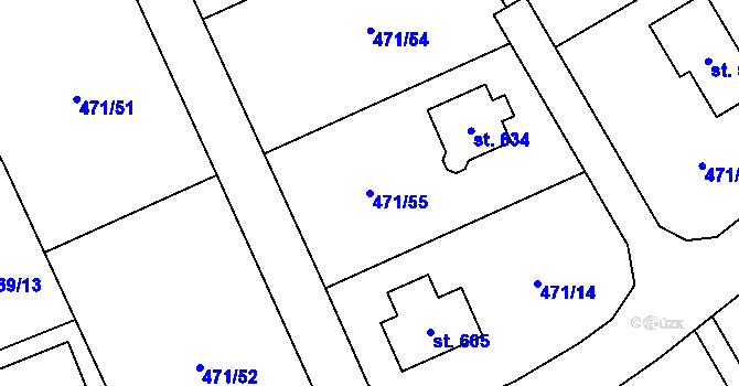 Parcela st. 471/55 v KÚ Kly, Katastrální mapa