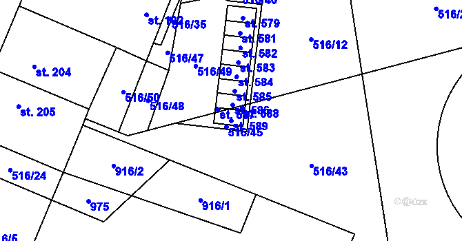 Parcela st. 589 v KÚ Kly, Katastrální mapa