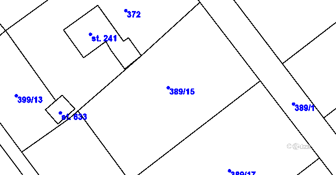 Parcela st. 389/15 v KÚ Kly, Katastrální mapa