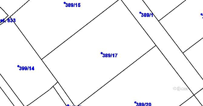 Parcela st. 389/17 v KÚ Kly, Katastrální mapa