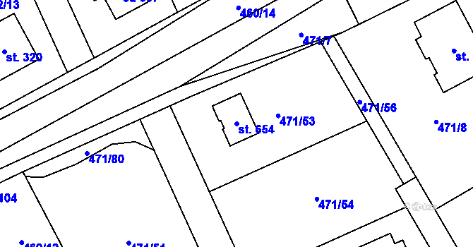Parcela st. 654 v KÚ Kly, Katastrální mapa