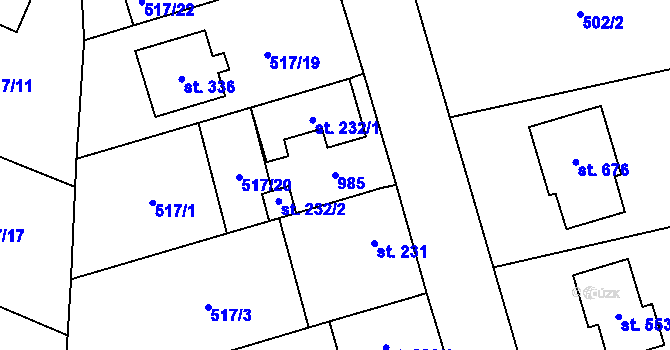 Parcela st. 985 v KÚ Kly, Katastrální mapa