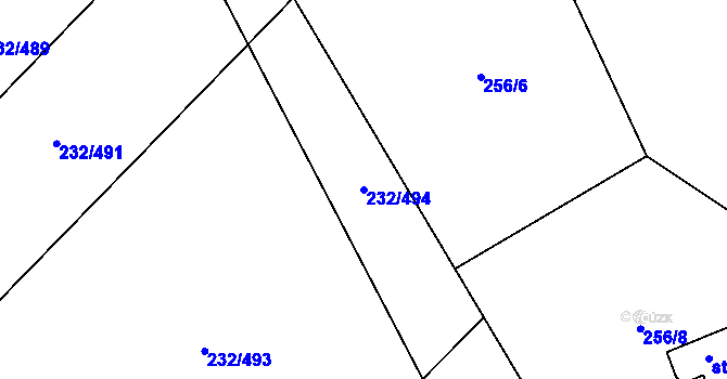 Parcela st. 232/494 v KÚ Kly, Katastrální mapa