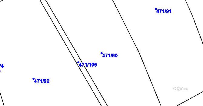 Parcela st. 471/90 v KÚ Kly, Katastrální mapa