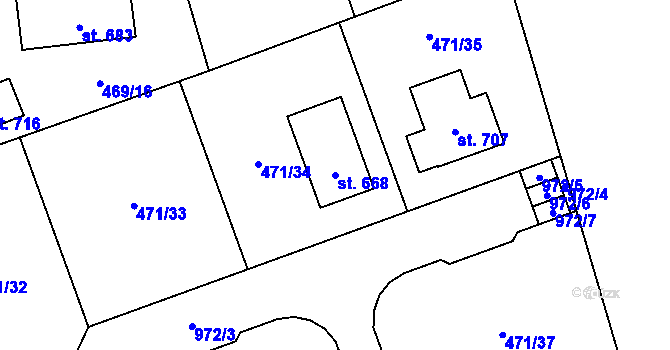 Parcela st. 668 v KÚ Kly, Katastrální mapa