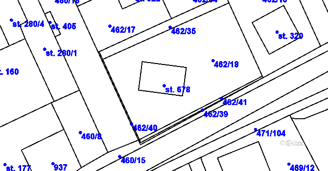 Parcela st. 678 v KÚ Kly, Katastrální mapa