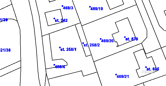 Parcela st. 258/2 v KÚ Kly, Katastrální mapa