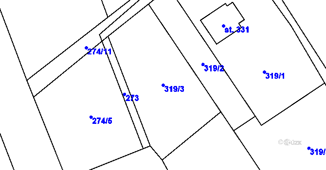 Parcela st. 319/3 v KÚ Kly, Katastrální mapa
