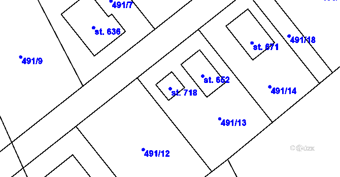 Parcela st. 718 v KÚ Kly, Katastrální mapa