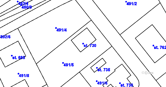 Parcela st. 730 v KÚ Kly, Katastrální mapa
