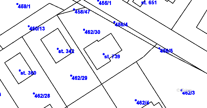 Parcela st. 739 v KÚ Kly, Katastrální mapa