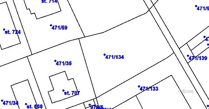 Parcela st. 471/134 v KÚ Kly, Katastrální mapa