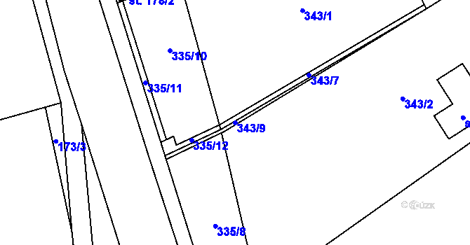 Parcela st. 343/9 v KÚ Kly, Katastrální mapa
