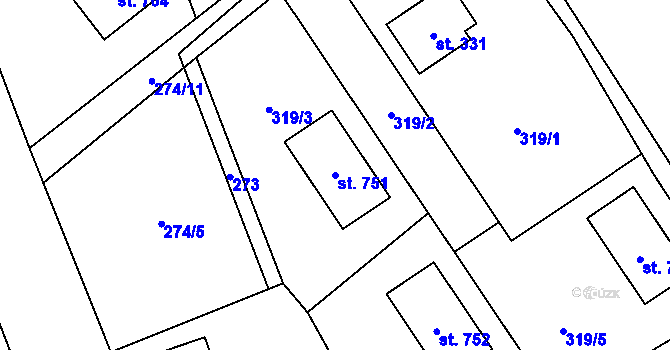 Parcela st. 751 v KÚ Kly, Katastrální mapa