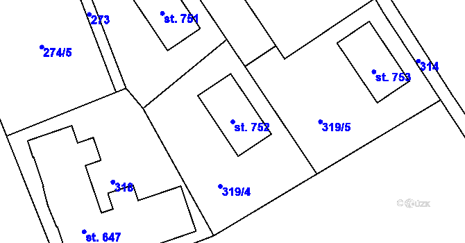 Parcela st. 752 v KÚ Kly, Katastrální mapa