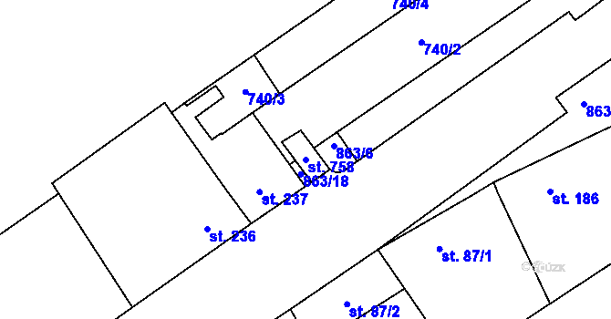 Parcela st. 758 v KÚ Kly, Katastrální mapa