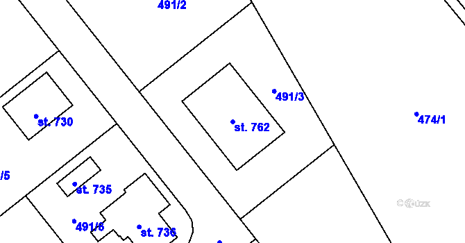 Parcela st. 762 v KÚ Kly, Katastrální mapa