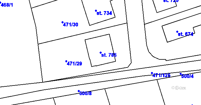 Parcela st. 785 v KÚ Kly, Katastrální mapa