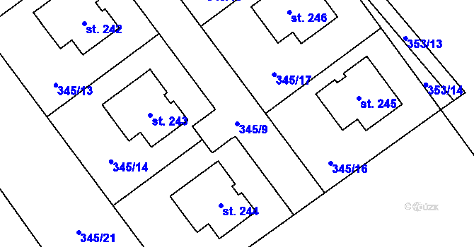 Parcela st. 345/9 v KÚ Záboří u Kel, Katastrální mapa