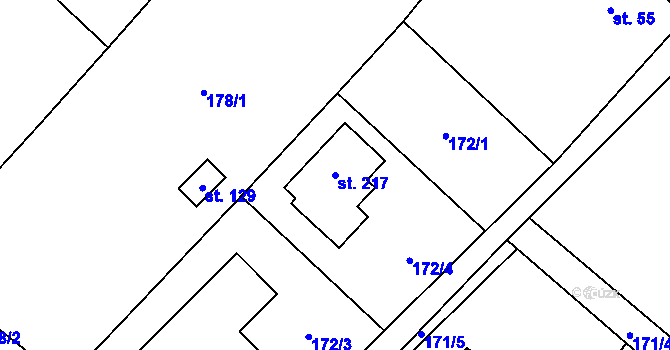 Parcela st. 217 v KÚ Záboří u Kel, Katastrální mapa