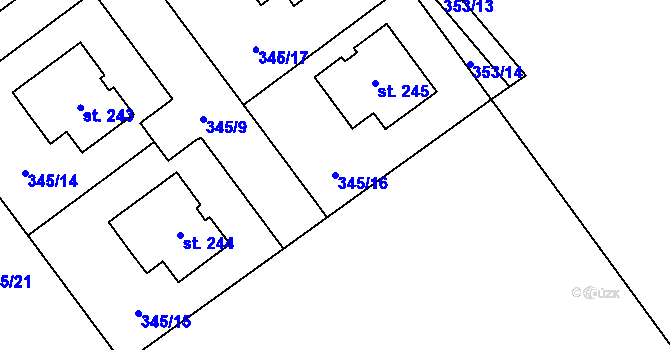 Parcela st. 345/16 v KÚ Záboří u Kel, Katastrální mapa