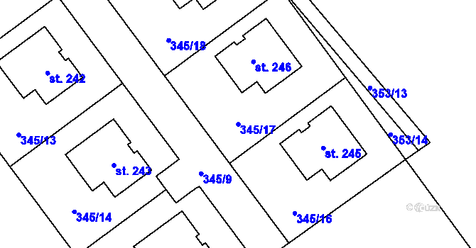 Parcela st. 345/17 v KÚ Záboří u Kel, Katastrální mapa