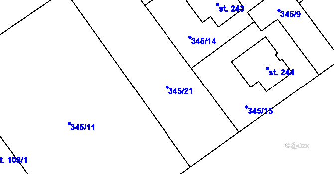 Parcela st. 345/21 v KÚ Záboří u Kel, Katastrální mapa