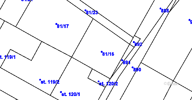 Parcela st. 81/16 v KÚ Kmetiněves, Katastrální mapa