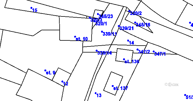 Parcela st. 339/14 v KÚ Poštovice, Katastrální mapa