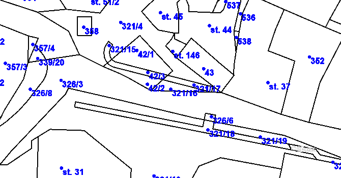 Parcela st. 321/16 v KÚ Poštovice, Katastrální mapa