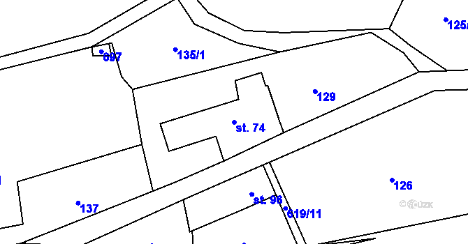 Parcela st. 74 v KÚ Dolní Houžovec, Katastrální mapa