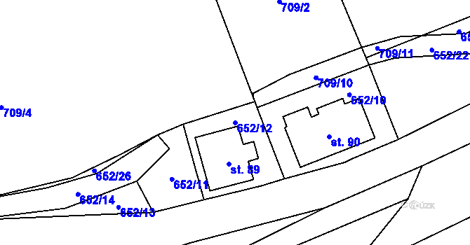 Parcela st. 652/12 v KÚ Horní Houžovec, Katastrální mapa